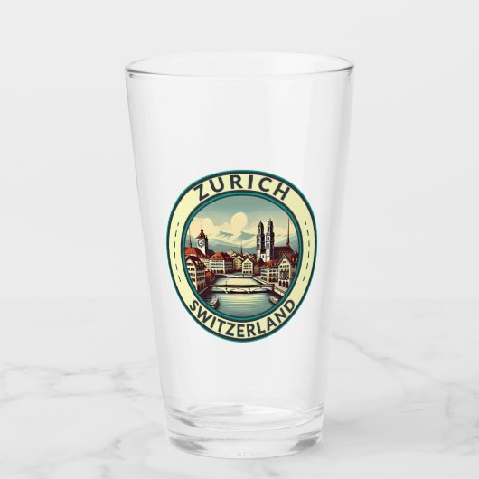 Zurich Switzerland Illustration Travel Art Abzeich Glas (Vorderseite)
