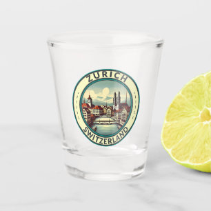 Zurich Switzerland Illustration Travel Art Abzeich Schnapsglas