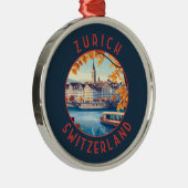 Zurich Switzerland Retro Distressed Circle Ornament Aus Metall (Rechts)