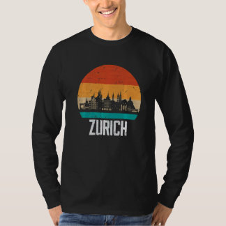 Zurich Switzerland Retro Vintage Sunset Skyline Zu T-Shirt