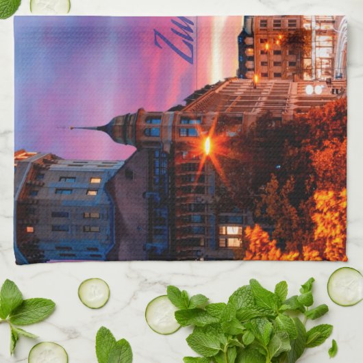 Zurich Switzerland Sunset Geschirrtuch (Gefaltet)