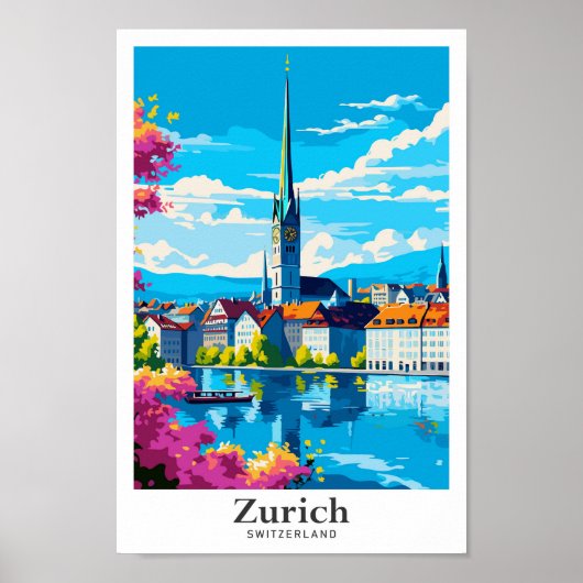 Zurich Switzerland Vintage Illustration Poster (Vorne)