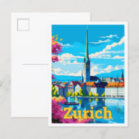 Zurich Switzerland Vintage Illustration