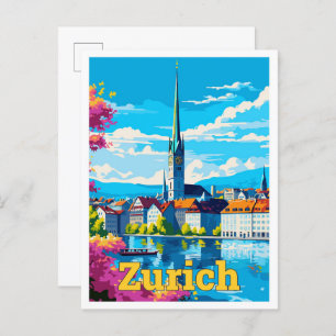 Zurich Switzerland Vintage Illustration Postkarte