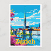 Zurich Switzerland Vintage Illustration Postkarte (Vorderseite)