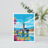 Zurich Switzerland Vintage Illustration Postkarte (Stehend Vorderseite)