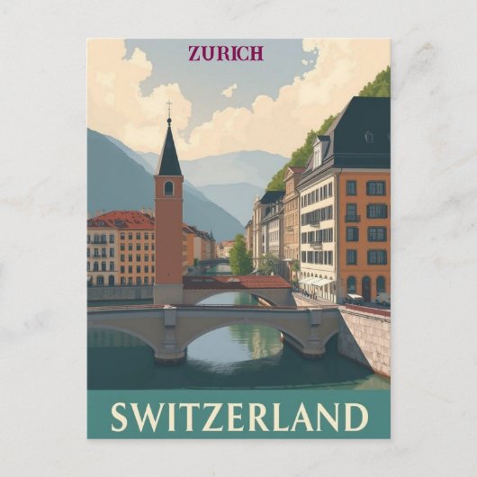Zurich Switzerland Vintage Reisen Kunst, Dichtung  Postkarte (Vorderseite)