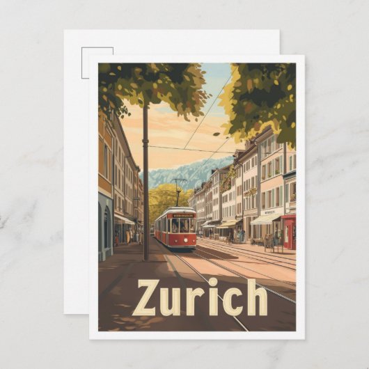 Zurich Switzerland Vintage Travel Illustration Postkarte (Vorne/Hinten)