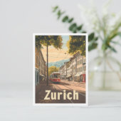 Zurich Switzerland Vintage Travel Illustration Postkarte (Stehend Vorderseite)