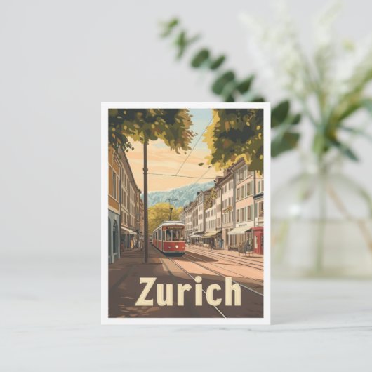 Zurich Switzerland Vintage Travel Illustration Postkarte (Stehend Vorderseite)