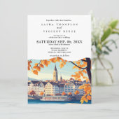 Zurich Switzerland Wedding Retro Einladung (Stehend Vorderseite)