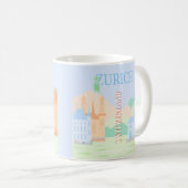 Zurich Travel Art, Schweiz, Blue Retro Travel Kaffeetasse (VorderseiteRechts)