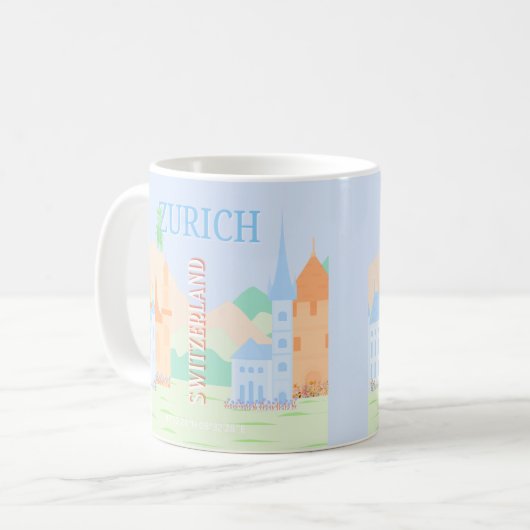 Zurich Travel Art, Schweiz, Blue Retro Travel Kaffeetasse (Vorderseite Links)