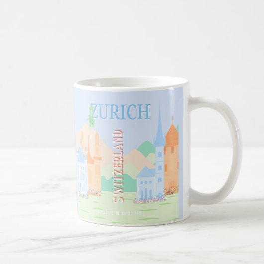 Zurich Travel Art, Schweiz, Blue Retro Travel Kaffeetasse (Rechts)