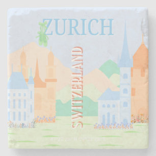 Zurich Travel Art, Schweiz, Blue Retro Travel Steinuntersetzer