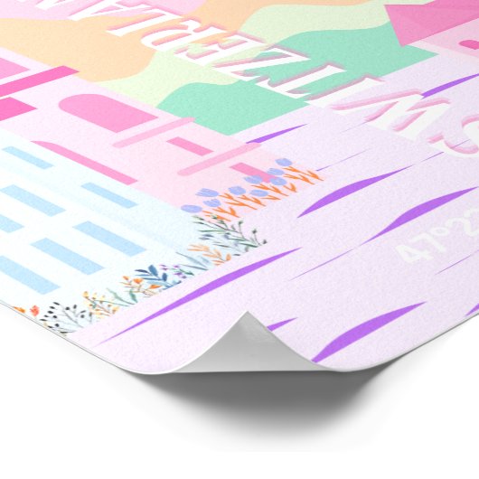 Zurich Travel Art, Schweiz, Pink Preppy Poster (Ecke)