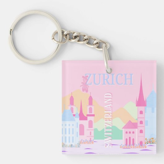 Zurich Travel Art, Schweiz, Pink Preppy Schlüsselanhänger (Vorderseite)