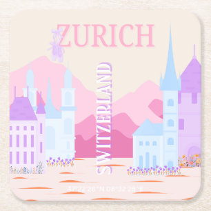 Zurich Travel Art, Schweiz, Pink Preppy Travel Rechteckiger Pappuntersetzer
