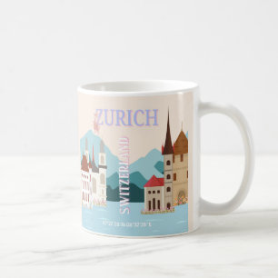Zurich Travel Art, Schweiz Reisen Art, Retro Kaffeetasse