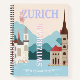 Zurich Travel Art, Schweiz Reisen Art, Retro Notizblock