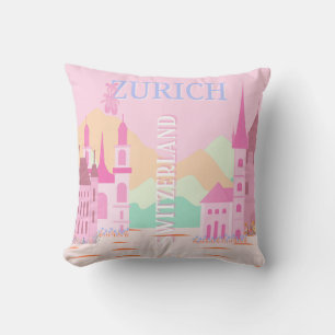 Zurich Travel Art, Schweiz Reisen Kunst, Rosa Kissen