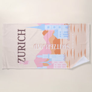 Zurich Travel Art, Schweiz, Retro Travel Art Strandtuch