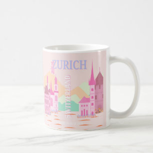 Zurich Travel Art, Schweiz, Rosa Retro Travel Kaffeetasse