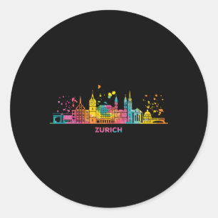 Zuricher Skyline Colorful Cityscape Zürich Runder Aufkleber