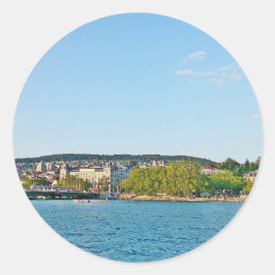 Zürichsee, Aussicht auf die Brücke Bellevue Runder Aufkleber
