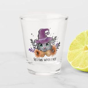 Zurichten von Hexengesicht - Katze mit Hexenhut Schnapsglas