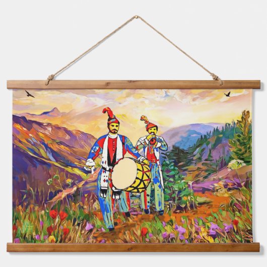 Zurna Dawola Wood Topped Wall Tapestry Wandteppich Mit Holzrahmen (Vorne)