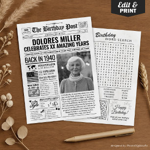 Zurück 1940 Geburtstagszeitung mit individuellem F Feiertagskarte