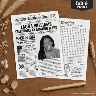 Zurück 1974 Geburtstagszeitung mit individuellem F Feiertagskarte