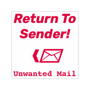 "Zurück an Absender!" "Unerwünschte Post" & Pfeil Permastempel