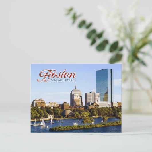 Zurück Bay Skyline vom Charles River, Boston Postkarte (Stehend Vorderseite)