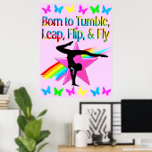 ZURÜCK DREHEND GYMNASTIK-MÄDCHEN-RAINBOW-DESIGN POSTER (Heimbüro)