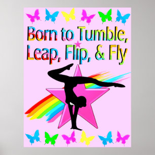 ZURÜCK DREHEND GYMNASTIK-MÄDCHEN-RAINBOW-DESIGN POSTER