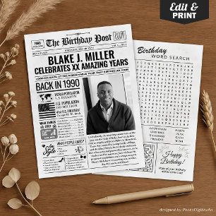 Zurück im Jahr 1990 Geburtstagszeitung mit individ Feiertagskarte