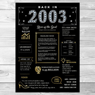 Zurück im Jahr 2003 Printable Poster, 2003 Geburts Poster