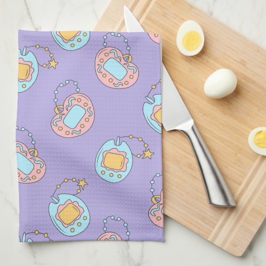 Zurück in die 90er Jahre - Farbiges Y2K Tamagotchi Geschirrtuch (Viertel Falte)