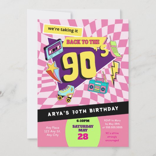 Zurück in die 90er Jahre Moderner Retro Neon 30. G Einladung (Vorderseite)