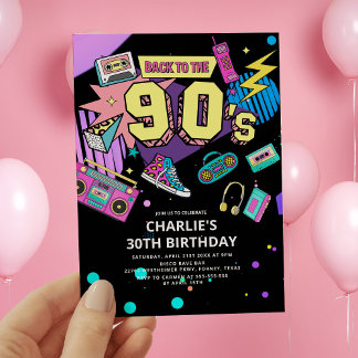 Zurück in die 90er Jahre Moderner Retro Neon 30. G Einladung