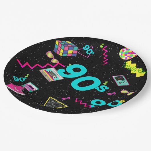 Zurück in die 90er Jahre, Retro, jedes Alter Pappteller (Schrägansicht)