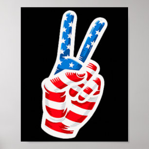 Zurück Print American Flag Peace Sign Hand 4. Ju Poster
