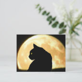 Zurück Schwarze Katze und Vollmond Postkarte (Stehend Vorderseite)