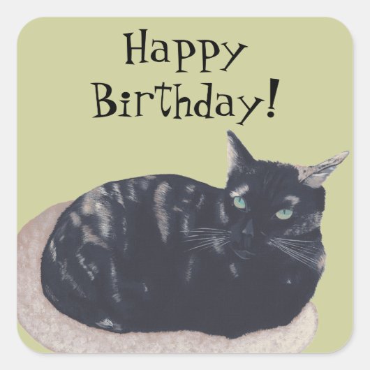 Zurück Tortoise Muschel Cat Happy Birthday Sticker (Vorderseite)