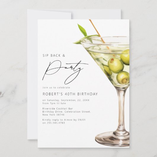 Zurück und Party | Funny Martini Birthday Einladung (Vorderseite)