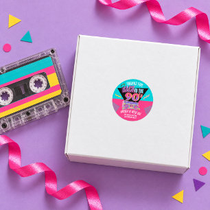 Zurück zu den 90er Retro-Neon-Geburtstag Runder Aufkleber
