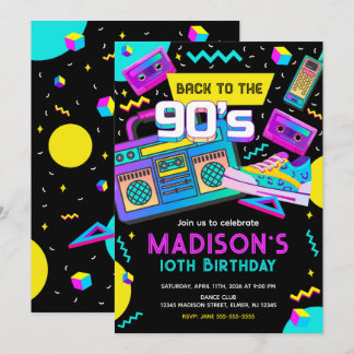 Zurück zu den 90ern Moderne Retro-Neon-Geburtstags Einladung