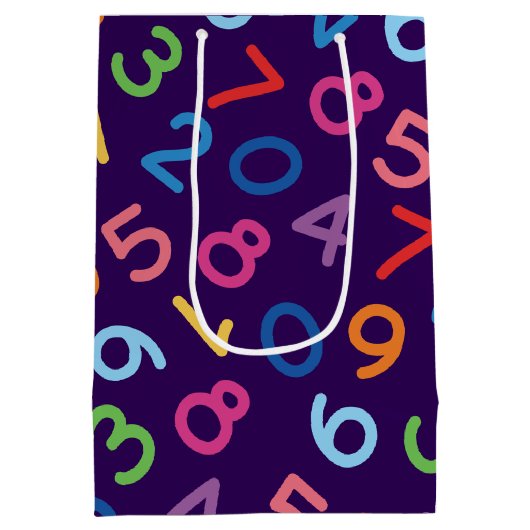 Zurück zu den Schulzahlen im lila Hintergrund Mittlere Geschenktüte (Rückseite)